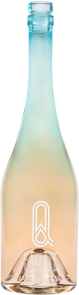 Fles rosé wijn van het merk Fique met een kleurrijk verloop.