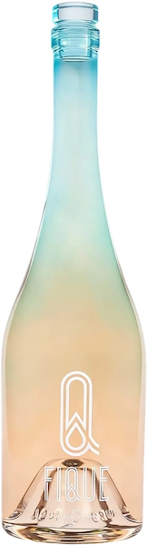 Een fles met Fique rosé wijn met een kleurrijk verloop.